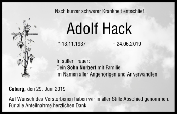 Anzeige von Adolf Hack von MGO