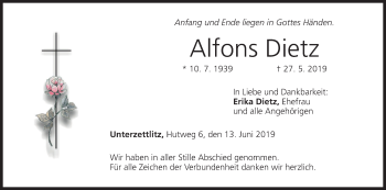 Anzeige von Alfons Dietz von MGO