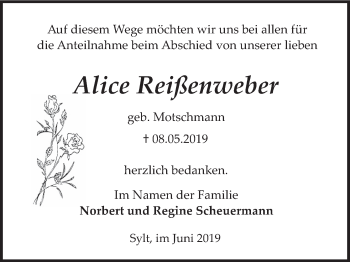 Anzeige von Alice Reißenweber von MGO
