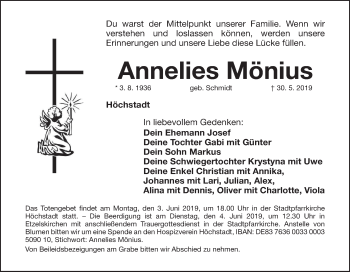 Anzeige von Annelies Mönius von MGO