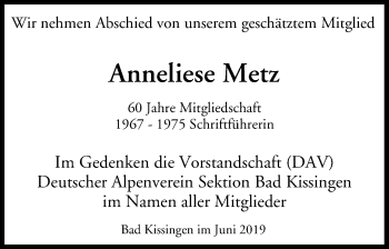 Anzeige von Anneliese Metz von MGO