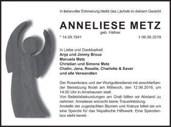 Anzeige von Anneliese Metz von MGO
