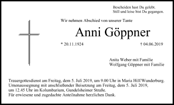 Anzeige von Anni Göppner von MGO