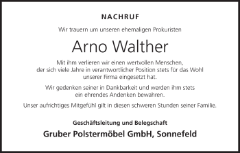 Anzeige von Arno Walther von MGO