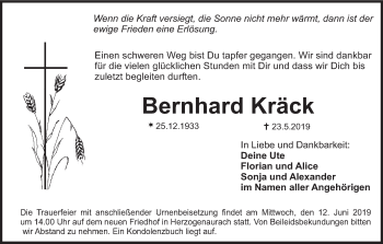 Anzeige von Bernhard Kräck von MGO