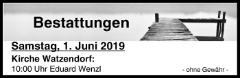 Anzeige von Bestattungen vom 01.06.2019 von MGO