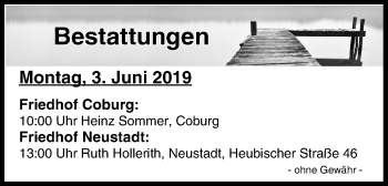 Anzeige von Bestattungen vom 03.06.2019 von MGO