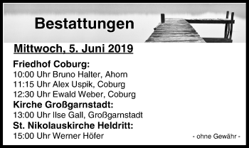 Anzeige von Bestattungen vom 05.06.2019 von MGO