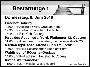 Anzeige von Bestattungen vom 06.06.2019 von MGO