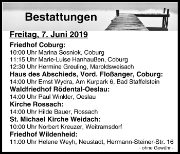 Anzeige von Bestattungen vom 07.06.2019 von MGO