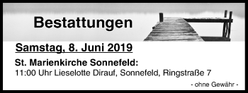 Anzeige von Bestattungen vom 08.06.2019 von MGO