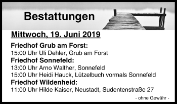 Anzeige von Bestattungen vom 19.06.2019 von MGO