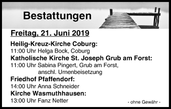 Anzeige von Bestattungen vom 20.06.2019 von MGO