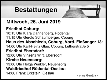 Anzeige von Bestattungen vom 26.06.2019 von MGO