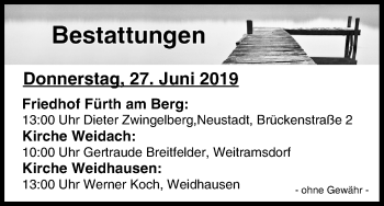 Anzeige von Bestattungen vom 27.06.2019 von MGO