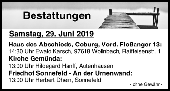 Anzeige von Bestattungen vom 29.06.2019 von MGO