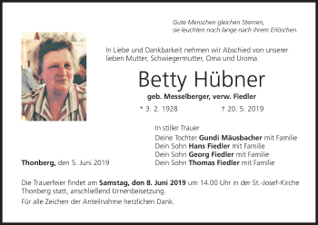 Anzeige von Betty Hübner von MGO