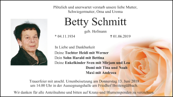Anzeige von Betty Schmitt von MGO