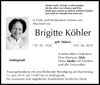 Anzeige von Brigitte Köhler von MGO