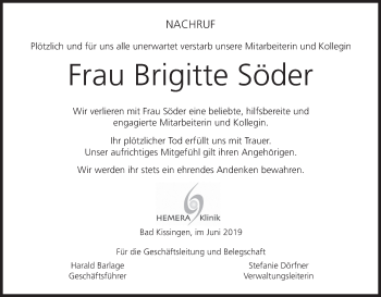 Anzeige von Brigitte Söder von MGO