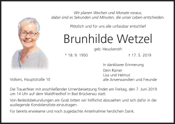 Anzeige von Brunhilde Wetzel von MGO