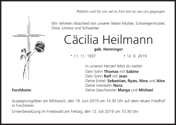 Anzeige von Cäcilia Heilmann von MGO