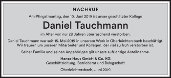 Anzeige von Daniel Tauchmann von MGO