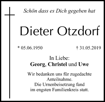 Anzeige von Dieter Otzdorf von MGO