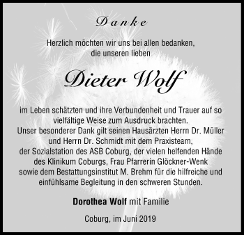 Anzeige von Dieter Wolf von MGO