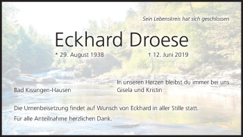 Anzeige von Eckhard Droese von MGO