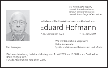 Anzeige von Eduard Hofmann von MGO