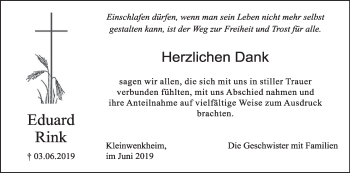 Anzeige von Eduard Rink von MGO