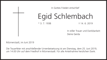 Anzeige von Egid Schlembach von MGO