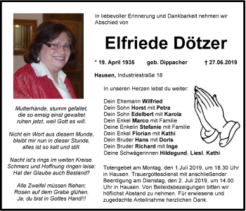 Anzeige von Elfriede Dötzer von MGO