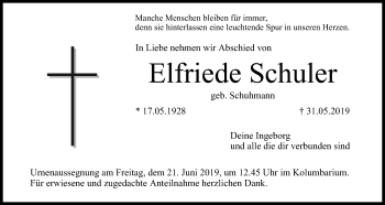 Anzeige von Elfriede Schuler von MGO