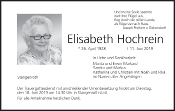 Anzeige von Elisabeth Hochrein von MGO