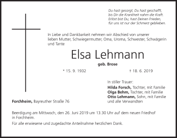 Anzeige von Elsa Lehmann von MGO