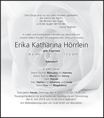 Anzeige von Erika Katharina Hörrlein von MGO