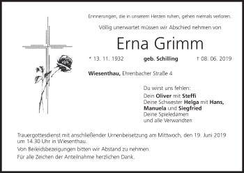 Anzeige von Erna Grimm von MGO