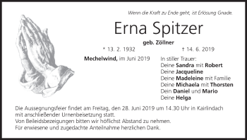 Anzeige von Erna Spitzer von MGO