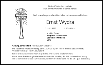 Anzeige von Ernst Wydra von MGO