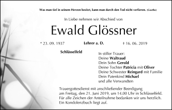Anzeige von Ewald Glössner von MGO