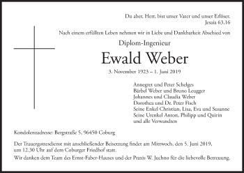 Anzeige von Ewald Weber von MGO