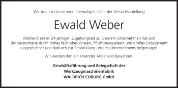 Anzeige von Ewald Weber von MGO