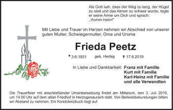 Anzeige von Frieda Peetz von MGO