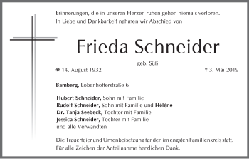 Anzeige von Frieda Schneider von MGO