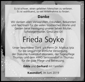 Anzeige von Frieda Soyke von MGO