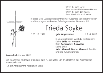Anzeige von Frieda Soyke von MGO