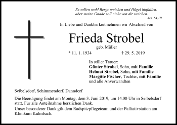 Anzeige von Frieda Strobel von MGO