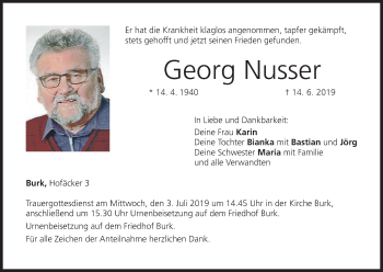 Anzeige von Georg Nusser von MGO